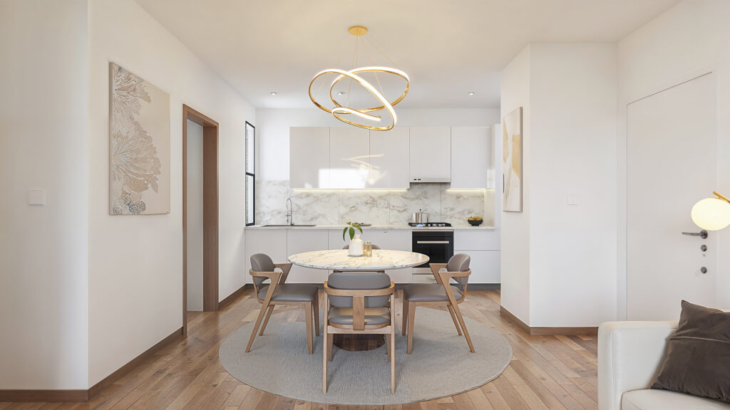 Unity Parkside_3 BR_Dining and Kitchen Render